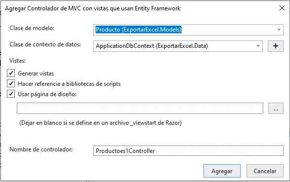 Agregar controlador MVC Visual Studio 2019