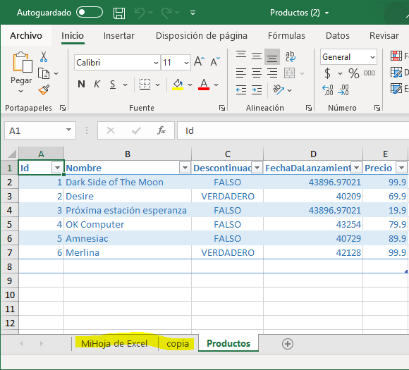 Hoja de Excel con en ASP.NET Core