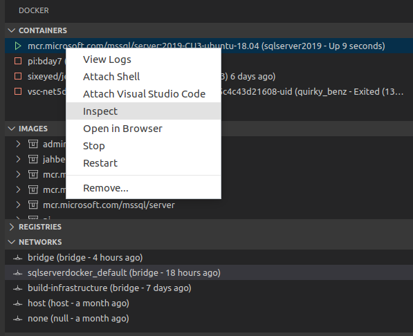 Captura de pantalla de la extensión de Docker para Visual Studio Code
