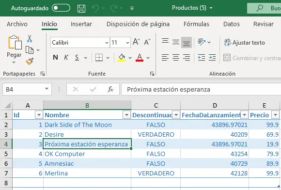Libro del reporte en Excel con en ASP.NET Core